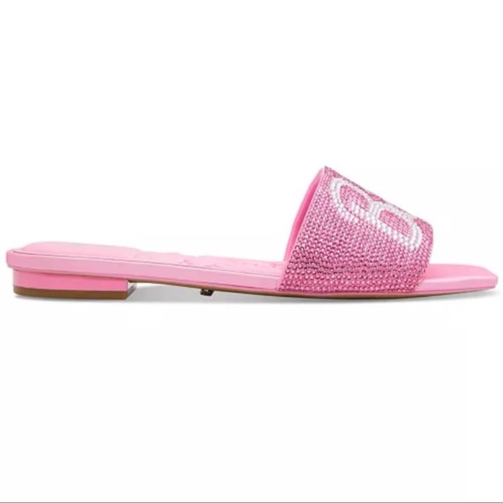 Aldo x Barbie Barbieville Pink Satin Rhinestone Flat Slide Sandals New Woman’s - Picture 6 of 11